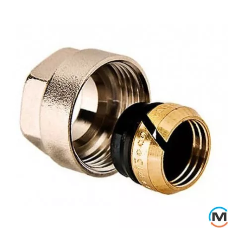 Резьбозатискне з'єднання Aquapex для трубок 15 х 3/4" (євроконус), Тип різьблення: Внутрішня, Діаметр різьблення: 3/4", Модифікація: для трубок 15 х 3/4", Діаметр (мм): 15, Робочий тиск (бар): 10, Матеріал: Латунь, фото 
