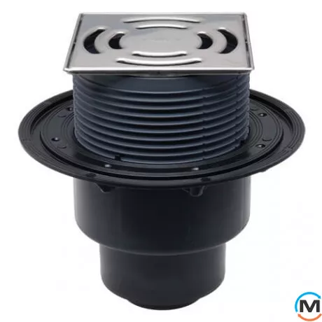 Трап HL для внутрішніх приміщень DN50/75/110 вертикальний 145x145 мм система кріплення грати Klick, фото 