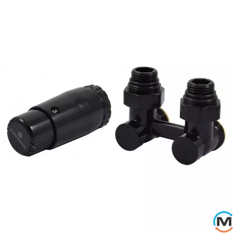 Комплект радіаторний кутовий, чорний Schlosser 3/4x3/4 + 2 1/2x3/4, Діаметр різьблення: 3/4", Виконання: Кутовий, Колір: Чорний, Нульове становище: Ні, Приєднання: М30х1,5, фото 