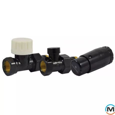 Комплект термостатический Schlosser , черный, прямой, Диаметр резьбы: 1/2", Исполнение: Прямой, Цвет: Черный, Нулевое положение: Нет, Присоединение: М30х1,5, фото 