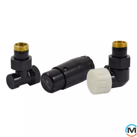 Комплект термостатический Schlosser , черный, осевой правый, Диаметр резьбы: 1/2", Исполнение: Торцевой правый, Цвет: Черный, Нулевое положение: Нет, Присоединение: М30х1,5, фото 