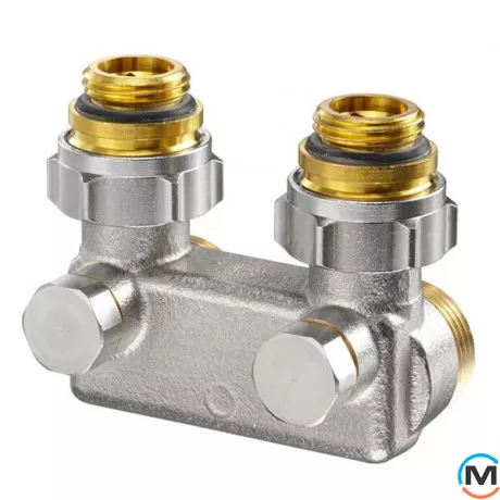 Узел нижнего подключения Oventrop угловой G½ х G¾ для перепутаных подводов, Диаметр резьбы: 1/2", Исполнение: Угловой, фото 