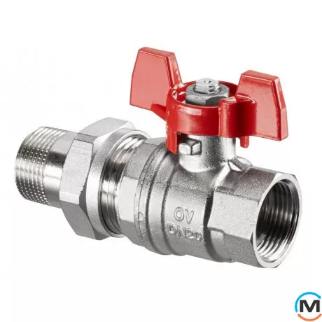 Кран кульовий Oventrop "Optibal" американка 1¼", метелик, Тип різьблення: Внутрішня/Зовнішня, Діаметр різьблення: 1 1/4", Виконання: Прямий, Тип ручки: Метелик, Робочий тиск (бар): 16, Матеріал: Латунь, фото 