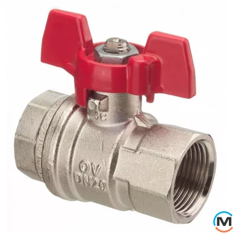 Кран кульовий Oventrop "Optibal" 3/4" метелик, Тип різьблення: Внутрішня/Внутрішня, Діаметр різьблення: 3/4", Виконання: Прямий, Тип ручки: Метелик, Робочий тиск (бар): 16, Матеріал: Латунь, фото 