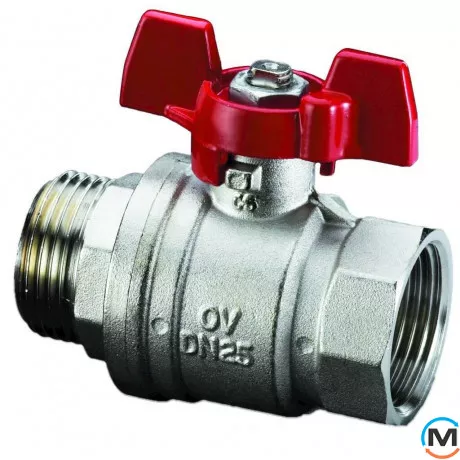 Кран кульовий Oventrop "Optibal" 1¼" вн.-нар., Тип різьблення: Внутрішня/Зовнішня, Діаметр різьблення: 1 1/4", Виконання: Прямий, Тип ручки: Метелик, Робочий тиск (бар): 16, Матеріал: Латунь, фото 