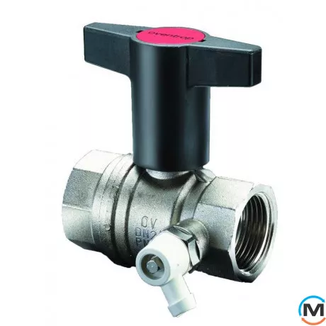 Кран кульовий Oventrop "Optibal" 1/2" вн.-вн.. зі штуцером для зливу, Тип різьблення: Внутрішня/Внутрішня, Діаметр різьблення: 1/2", Виконання: Прямий, Тип ручки: Маховик, Робочий тиск (бар): 16, Матеріал: Латунь, фото 