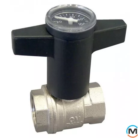 Кран кульовий Oventrop "Optibal" 1" вн.-вн. з термометром, Тип різьблення: Внутрішня/Внутрішня, Діаметр різьблення: 1", Виконання: Прямий, Тип ручки: Маховик, Робочий тиск (бар): 16, Матеріал: Латунь, фото 