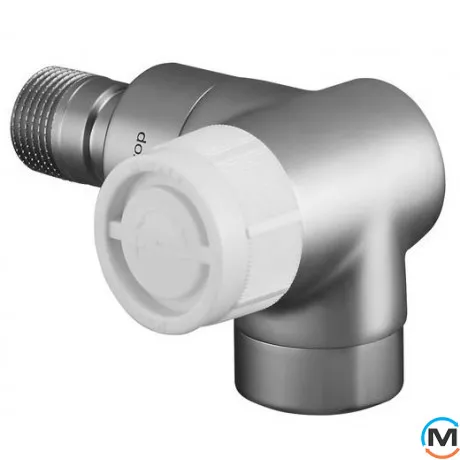 Термостатический клапан Oventrop 3-осевой "Е" 1/2", левое подключение, матовая сталь, Диаметр резьбы: 1/2", Исполнение: Торцевой левый, Цвет: Матовая сталь, фото 