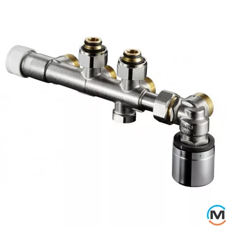 Узел нижнего подключения Oventrop "Multiblock T-RTL" для 2-х трубных систем, G¾, Диаметр резьбы: 3/4", Исполнение: Угловой, Цвет: Никелированный, фото 