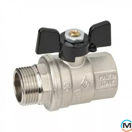 Кран кульовий Bugatti вн.-нар. 1 1/4", Тип різьблення: Внутрішня/Зовнішня, Діаметр різьблення: 1 1/4", Виконання: Прямий, Тип ручки: Метелик, Робочий тиск (бар): 20, Матеріал: Латунь, фото 