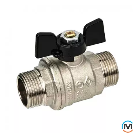 Кран кульовий Bugatti нар.-нар. 3/4", Тип різьблення: Зовнішня/Зовнішня, Діаметр різьблення: 3/4", Виконання: Прямий, Тип ручки: Метелик, Робочий тиск (бар): 40, Матеріал: Латунь, фото 