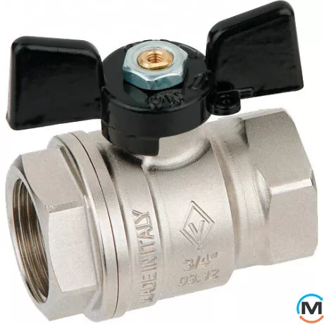 Кран кульовий Bugatti вн.-вн. 1", Тип різьблення: Внутрішня/Внутрішня, Діаметр різьблення: 1", Виконання: Прямий, Тип ручки: Метелик, Робочий тиск (бар): 20, Матеріал: Латунь, фото 