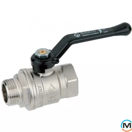 Кран кульовий Bugatti вн.-нар. ручка 1 1/2", Тип різьблення: Внутрішня/Зовнішня, Діаметр різьблення: 1 1/2", Виконання: Прямий, Тип ручки: Ручка, Робочий тиск (бар): 20, Матеріал: Латунь, фото 