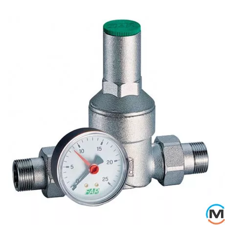 Хромований редуктор тиску FAR НР-НР 3/4" з манометром, Діаметр різьблення: 3/4", фото 