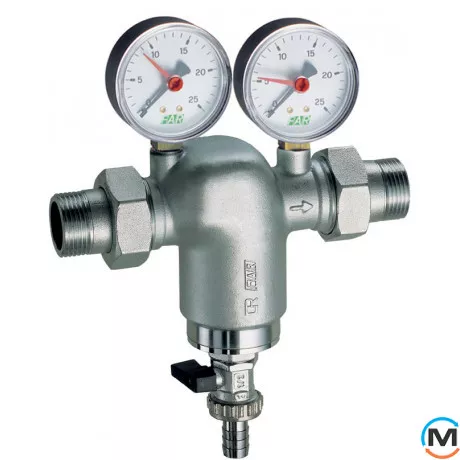 Хромированный фильтр FAR НР-НР 3/4" 100мкм с манометрами, фото 