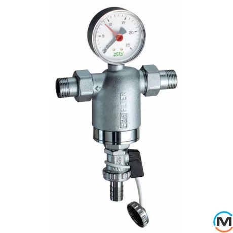 Хромированный фильтр FAR НР-НР с манометром 1/2" 100 мкм, фото 