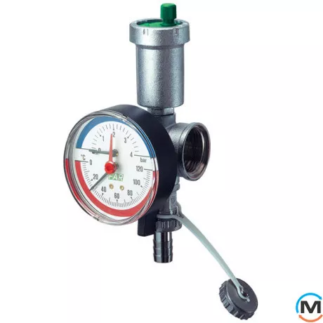 Хромований вузол FAR з випускником повітря, термоманометром та зливним краном 1", фото 