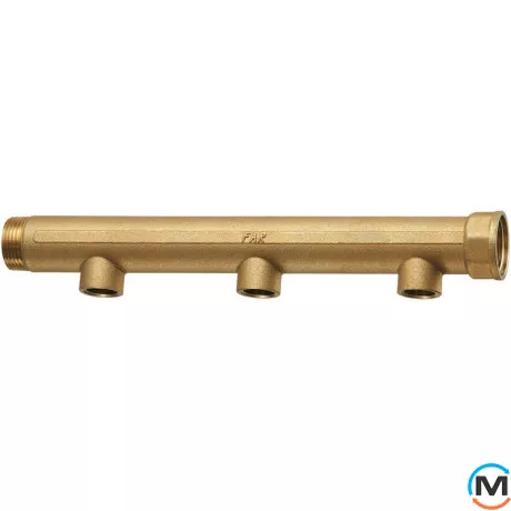 Модульний колектор FAR 3 відведення 1" x 1/2" ВР, Тип різьблення: Внутрішня, Кількість виходів: 3, Тип колектора: Простий, Діаметр вхід/вихід: 1", Діаметр підводів: 1/2", Різьблення підводів: Трубна, Матеріал колектора: Латунь, фото 