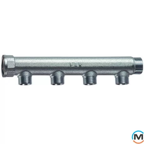 Колектор FAR 4 відведення 1"x3/4" ТР, Кількість виходів: 4, Тип колектора: Простий, Діаметр вхід/вихід: 1", Діаметр підводів: 3/4", Різьблення підводів: Трубна, фото 