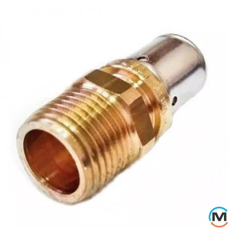 Пресс соединение Valsir с наружной резьбой 40х1 1/4", Тип резьбы: Наружная, Диаметр резьбы: 1 1/4", Назначение труб: Универсальная, Диаметр (мм): 40, Рабочее давление (бар): 10, Материал: Латунь, фото 