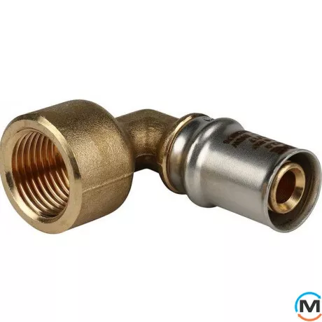 Куточок прес Valsir з внутрішнім різьбленням 26х1", Тип різьблення: Внутрішня, Діаметр різьблення: 1", Призначення труб: Универсальная, Діаметр (мм): 26, Робочий тиск (бар): 10, Матеріал: Латунь, фото 