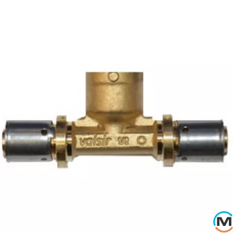 Трійник прес Valsir 20х1/2"Вх16, Тип різьблення: Внутрішня, Діаметр різьблення: 1/2", Модифікація: 20х1/2"Вх16, Призначення труб: Универсальная, Діаметр (мм): 20, Робочий тиск (бар): 10, Матеріал: Латунь, фото 