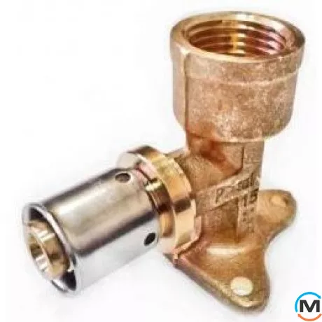 Уголок пресс Valsir с креплением 20х1/2", Вариант: Обычный, Тип резьбы: Внутренняя, Диаметр резьбы: 1/2", Назначение труб: Универсальная, Диаметр (мм): 20, Рабочее давление (бар): 10, Материал: Латунь, фото 