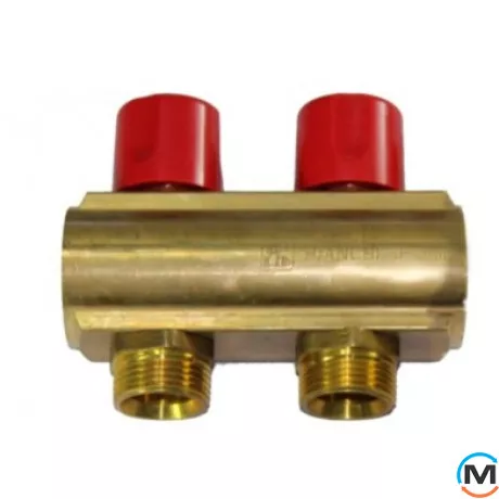 Колектор Bianchi з венти Ø1" х 2 х 3/4"ЗР (червоний) I=50 мм, Колір: червоний, Кількість виходів: 2, Тип колектора: З вентилем, Діаметр вхід/вихід: 1", Діаметр підводів: 3/4", Різьблення підводів: Євроконус, фото 