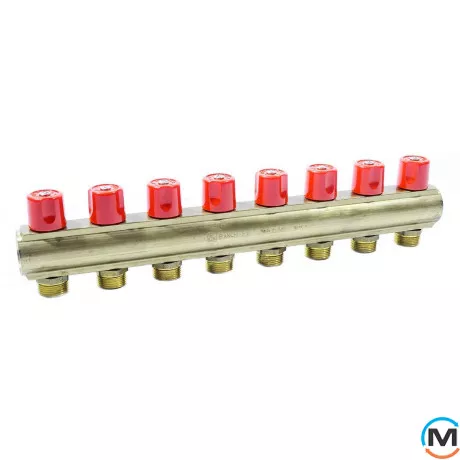 Колектор Bianchi з венти Ø1" х 8 х 3/4"ЗР (червоний) I=50 мм, Колір: червоний, Кількість виходів: 8, Тип колектора: З вентилем, Діаметр вхід/вихід: 1", Діаметр підводів: 3/4", Різьблення підводів: Євроконус, фото 