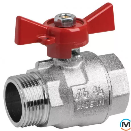 Кран кульовий Bonomi TAMIGI Ø3/8" ВЗ PN40 метелик, Тип різьблення: Внутрішня/Зовнішня, Діаметр різьблення: 3/8", Виконання: Прямий, Тип ручки: Метелик, Робочий тиск (бар): 40, Матеріал: Латунь, фото 