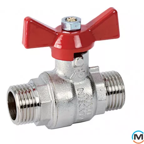 Кран кульовий Bonomi TAMIGI Ø1" ЗЗ метелик, Тип різьблення: Зовнішня/Зовнішня, Діаметр різьблення: 1", Виконання: Прямий, Тип ручки: Метелик, Робочий тиск (бар): 40, Матеріал: Латунь, фото 