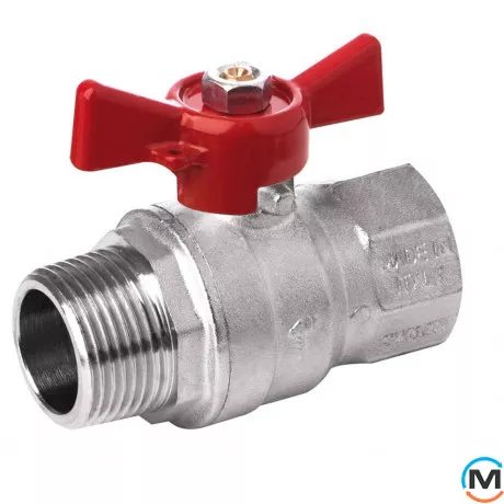 Кран кульовий Bonomi MISSOURI посилений Ø1" ВЗ метелик, Тип різьблення: Внутрішня/Зовнішня, Діаметр різьблення: 1", Виконання: Прямий, Тип ручки: Метелик, Робочий тиск (бар): 40, Матеріал: Латунь, фото 