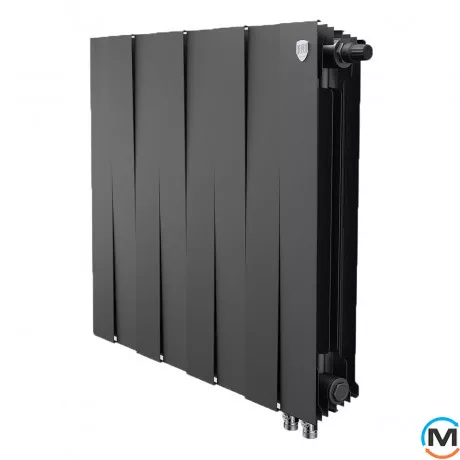 Радиатор Royal Thermo Piano Forte 500 VD - 12 секций (черный) нижнее подключение, Подключение радиатора: Нижнее, Исполнение: Горизонтальный, Цвет: Черный, Конструктив: Секционный, Материал радиатора: Биметалл, Межосевое расстояние (мм): 500, Высота (мм): 591, Глубина (мм): 100, Кол-во секций: 12, Длина (мм): 960, фото 