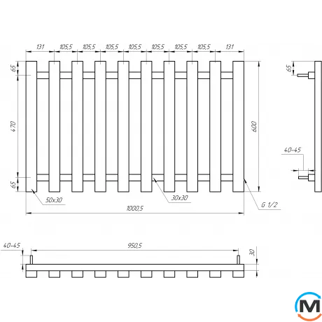 Радіатор Genesis-Aqua BATTERIA 600x1000 білий, Колір: Білий, Ширина (мм): 1000, фото , зображення 2