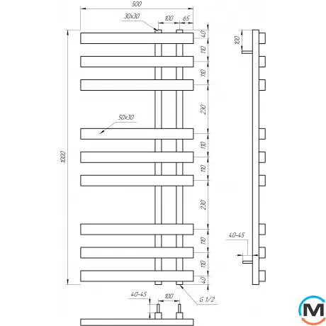 Сушка для рушників Genesis-Aqua MAGNUM 1200x500 чорний, Колір: Чорний, Висота (мм): 1200, Ширина (мм): 500, фото , зображення 2