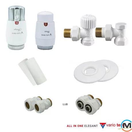 Комплект термостатический Vario Term ELEGANT All In One угловой (Cu) White, фото 