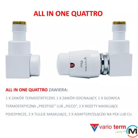 Комплект термостатический Vario Term QUATTRO All In One угловой правый (Cu) White, фото , изображение 2