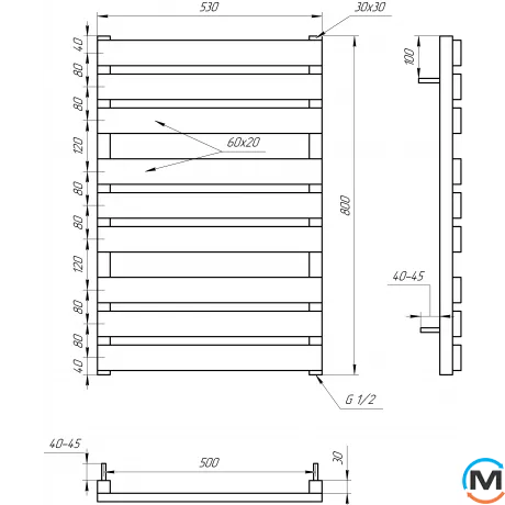 Полотенцесушитель Genesis-Aqua ALPINA 800x530 белый, Цвет: Белый, Высота (мм): 800, фото , изображение 2