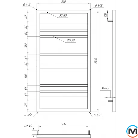 Сушка для рушників Genesis-Aqua ANGEL 1000x530 графіт, Колір: Графіт, Висота (мм): 1000, фото , зображення 3