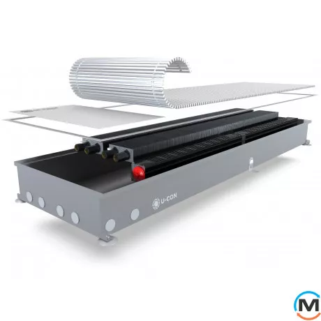 Внутрішньопідлоговий конвектор U-CON VK2 380/1250/120, Тип конвектора: З вентилятором, Корпус конвектора: Нержавіюча сталь, Кількість теплообмінників: 2, Напруга вентилятора: 12 V, Спосіб встановлення: Внутрішньопідлоговий, Глибина (мм): 120, Ширина (мм): 380, Довжина (мм): 1250, фото 