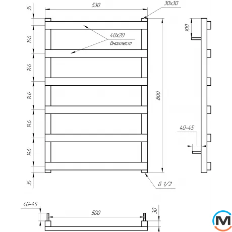 Сушка для рушників Genesis-Aqua BASIS 1200x530 графіт, Колір: Графіт, Висота (мм): 1200, фото , зображення 2