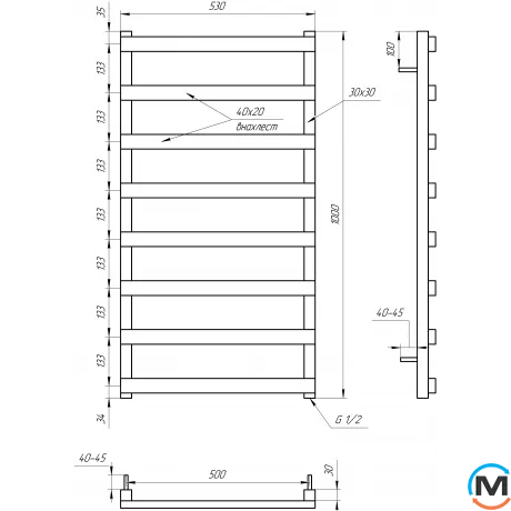 Сушка для рушників Genesis-Aqua BASIS 1000x530 графіт, Колір: Графіт, Висота (мм): 1000, фото , зображення 3