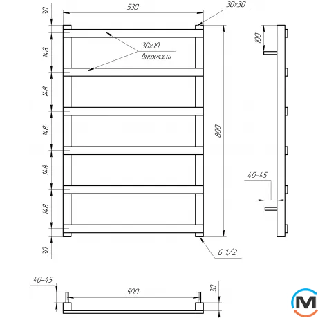 Сушка для рушників Genesis-Aqua BASIS LIGHT 1000x530 графіт, Колір: Графіт, Висота (мм): 1000, фото , зображення 2