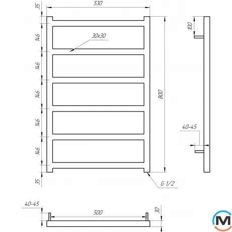 Полотенцесушитель Genesis-Aqua BUD 1200x530 белый, Цвет: Белый, Высота (мм): 1200, фото , изображение 2