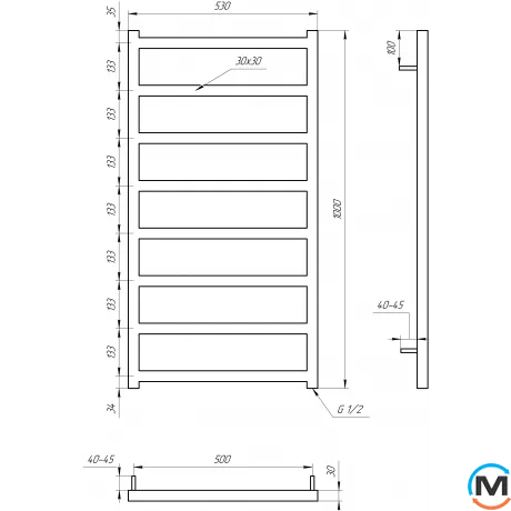 Сушка для рушників Genesis-Aqua BUD 1200x530 графіт, Колір: Графіт, Висота (мм): 1200, фото , зображення 3