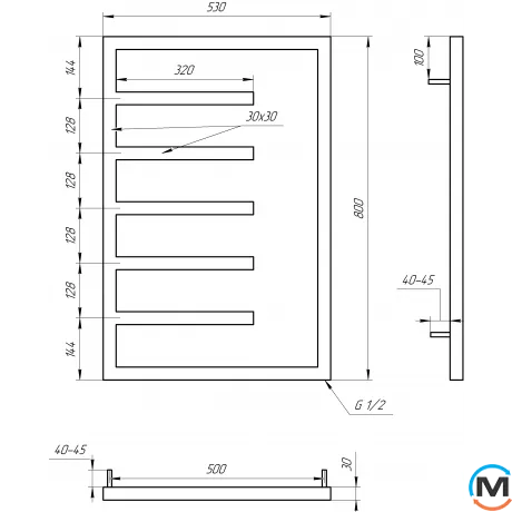 Сушка для рушників Genesis-Aqua COMBO 1000x530 графіт, Колір: Графіт, Висота (мм): 1000, фото , зображення 2