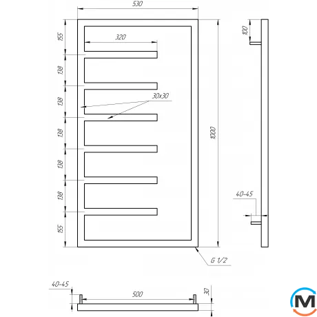 Сушка для рушників Genesis-Aqua COMBO 800x530 графіт, Колір: Графіт, Висота (мм): 800, фото , зображення 3