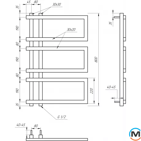Сушка для рушників Genesis-Aqua ENZO 1200x530 графіт, Колір: Графіт, Висота (мм): 1200, фото , зображення 2