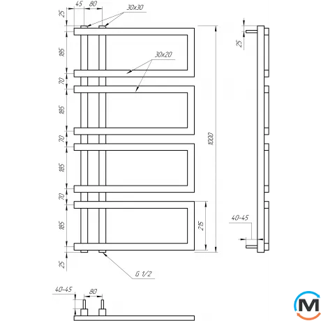 Сушка для рушників Genesis-Aqua ENZO 800x530 графіт, Колір: Графіт, Висота (мм): 800, фото , зображення 3