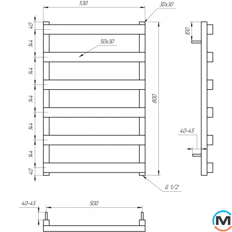 Сушка для рушників Genesis-Aqua FANCY 1200x530 графіт, Колір: Графіт, Висота (мм): 1200, фото , зображення 2